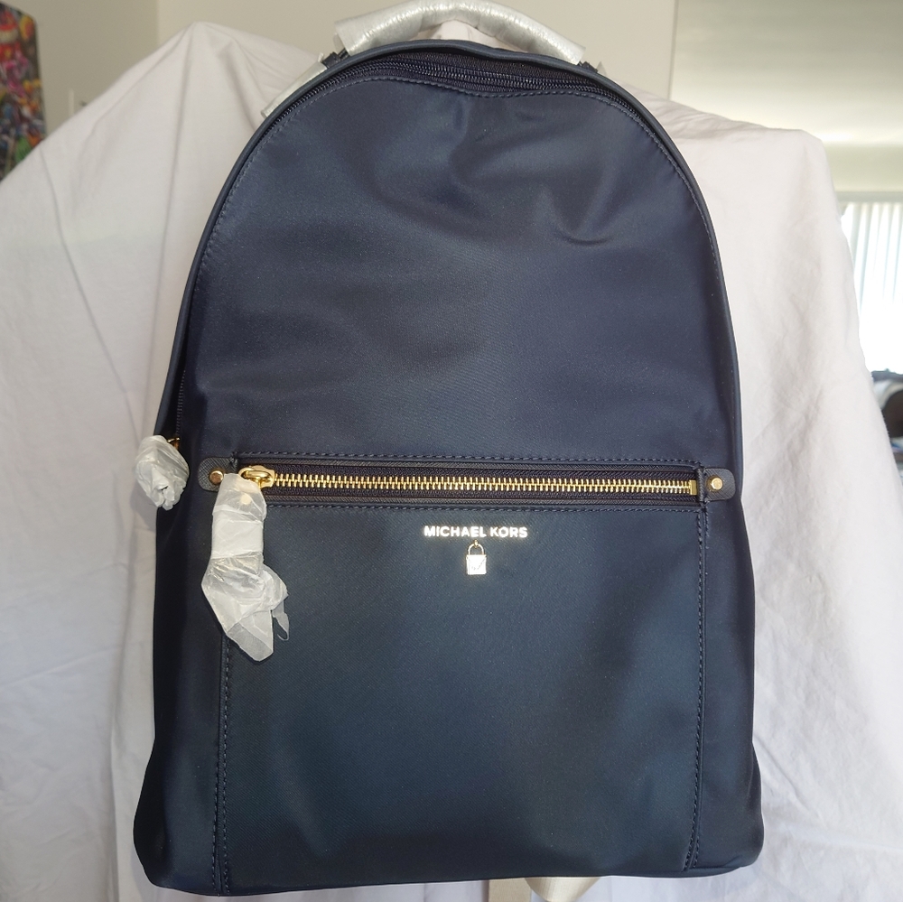MK Kelsey Large Backpack Navy Blue/Gold
